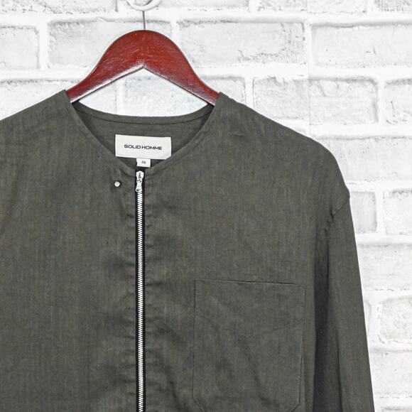 SOLID HOMME Men's Linen zip up Shirt in olive green size 48 - Picture 5 of 8
